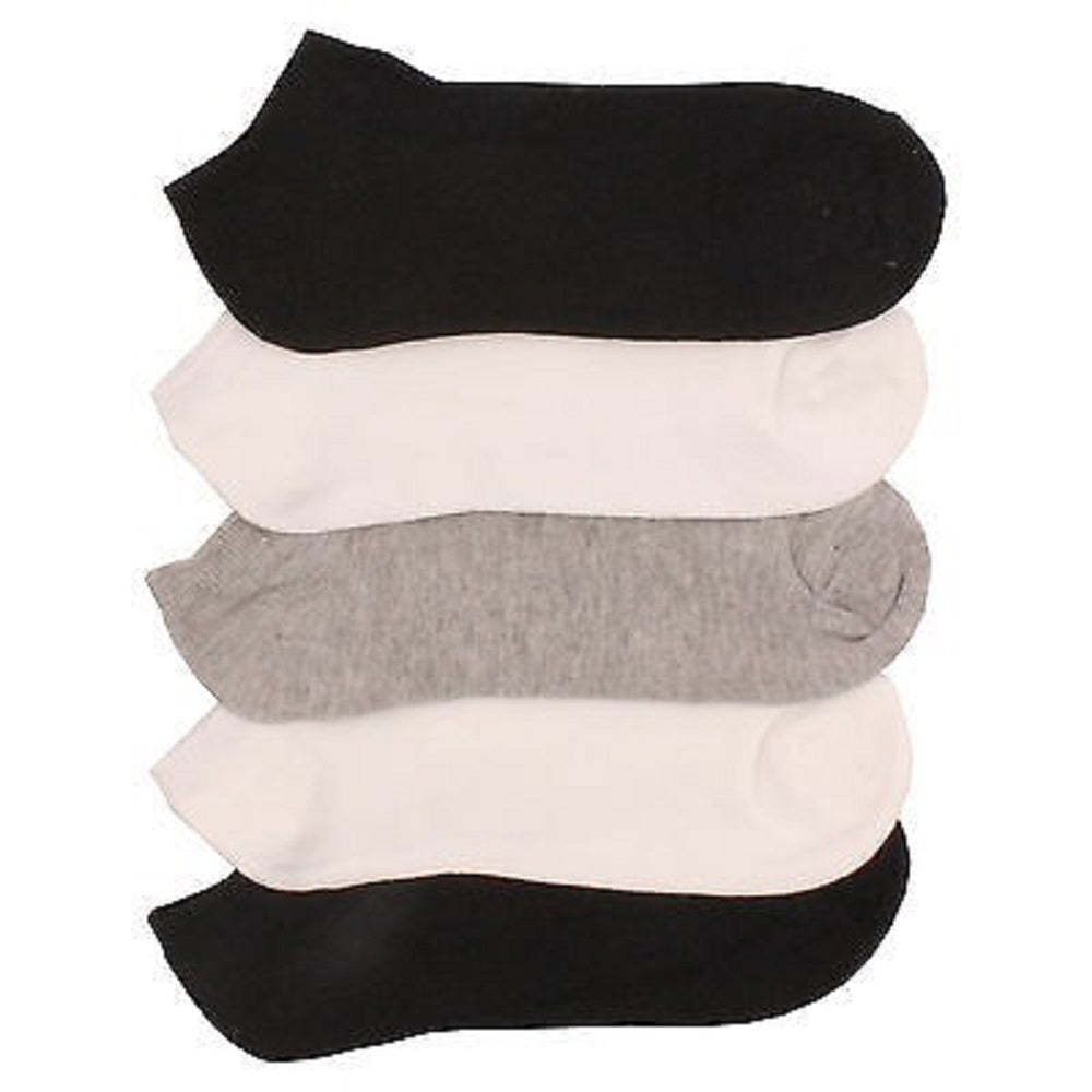10 x Ladies Women Cotton Rich Trainer Ankle Liner Socks (Grey, White, Black)