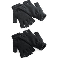 Adult Unisex Finger Less Half Finger Ribbed Cuff Thermal Knit Knitted Gloves
