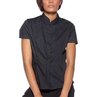 Ladies Bar Waiter Oriental Mandarin Collar Restaurant Uniform Short Sleeve Shirt