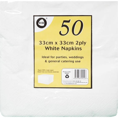 50 x 2ply White Napkin Tissues Serviettes (33cm)