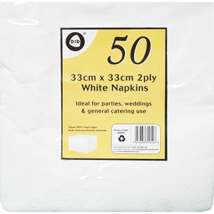 50 x 2ply White Napkin Tissues Serviettes (33cm)