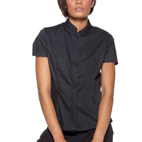 Ladies Bar Waiter Oriental Mandarin Collar Restaurant Uniform Short Sleeve Shirt