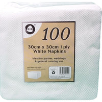 100 x 1ply White Napkin Tissues Serviettes (30cm)