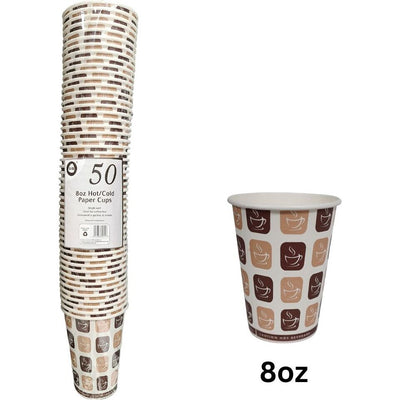 50 x Hot Drink Paper Tea Coffee Cup (8oz)