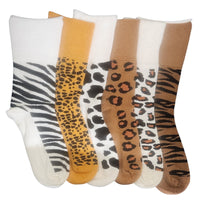 6 x Ladies Women Bamboo Blend Socks with Soft Top – Animal Leopard Print