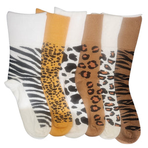 6 x Ladies Women Bamboo Blend Socks with Soft Top – Animal Leopard Print