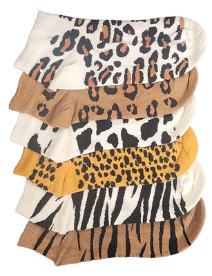 6 x Ladies Women Animal Design Bamboo Trainer Socks