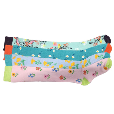 4 x Ladies Women Wellington Welly Socks Thermal Long Knee High with Floral Flower Pattern