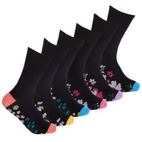 6 x Ladies Women Non Elastic Comfort Top Bamboo Blend Daisey Design Socks