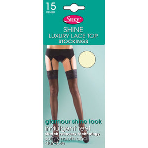 1 x Ladies Women Silky Nylon 15 Denier Shine Deep Lace Top Stockings