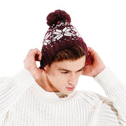 Mens Beechfield Fair Isle Snow Flake Snowstar Design Winter Warm Beanie Hat