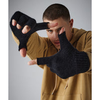 Adult Unisex Finger Less Half Finger Ribbed Cuff Thermal Knit Knitted Gloves