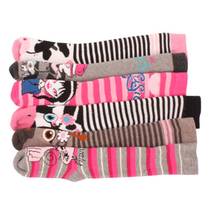 6 x Girls Kids Children Wellington Welly Animal Print Thermal Warm Long Socks