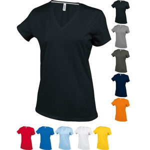 Ladies Women Kariban Short Sleeve 100% Cotton V Neck Plain Colour T Shirt Top