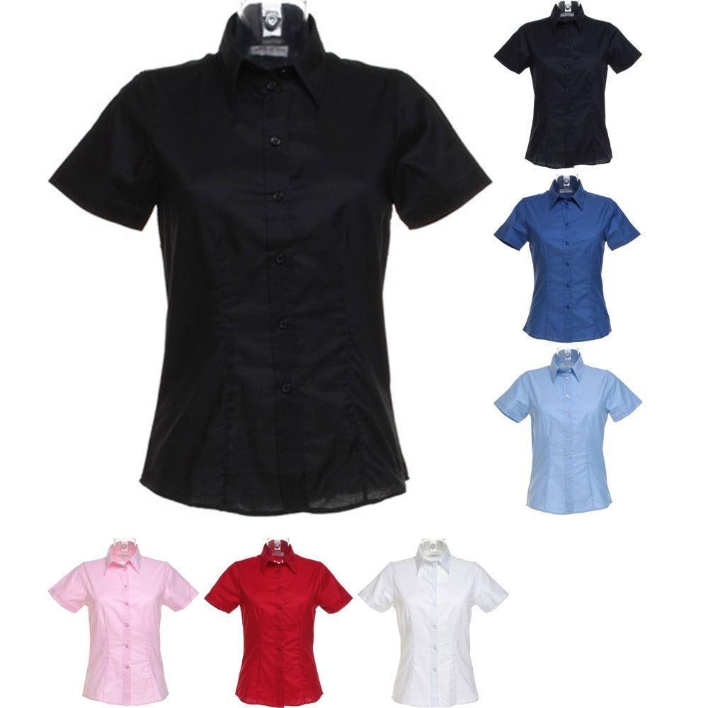 Ladies Women Kustom Kit Workplace Oxford Blouse Short Sleeve Cotton Rich Shirt