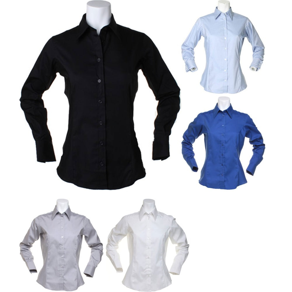 Ladies Women Kustom Kit Corporate Oxford Blouse Long Sleeve Cotton Rich Shirt