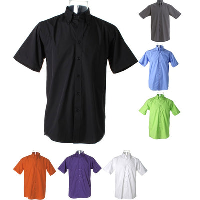 Mens Kustom Kit Workforce Poly Cotton Short Sleeve Shirt Tail Bottom