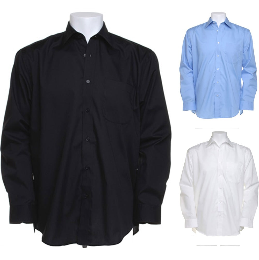 Mens Kustom Kit Business Poly Cotton Long Sleeve Shirt Tail Bottom