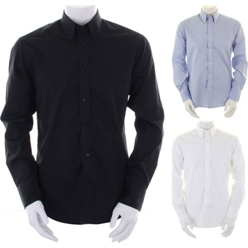Mens Kustom Kit Tailored Fit Premium Oxford Cotton Rich Long Sleeve Shirt