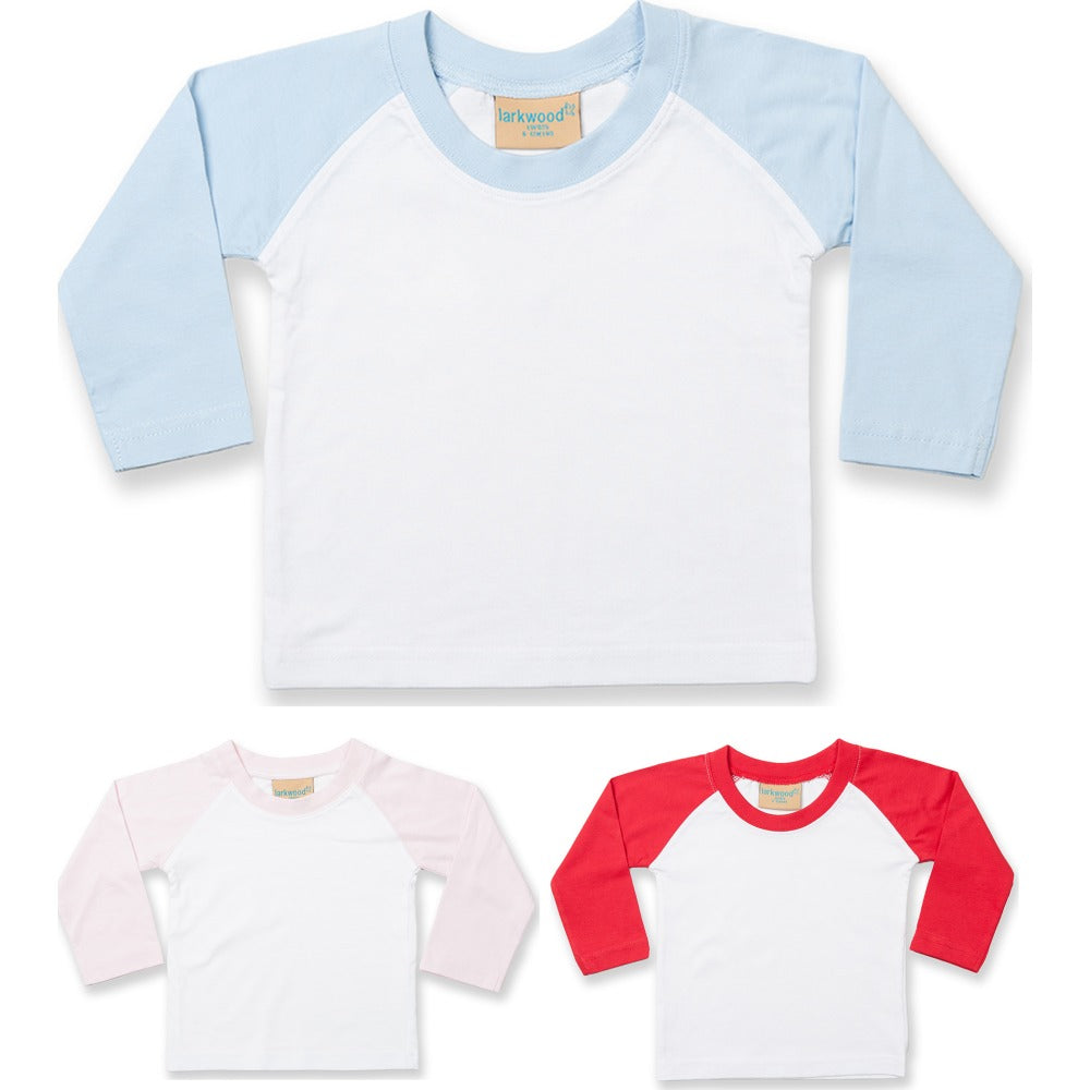 Baby Toddler Child Larkwood Cotton Plain Colour Long Baseball Sleeve T Shirt Top