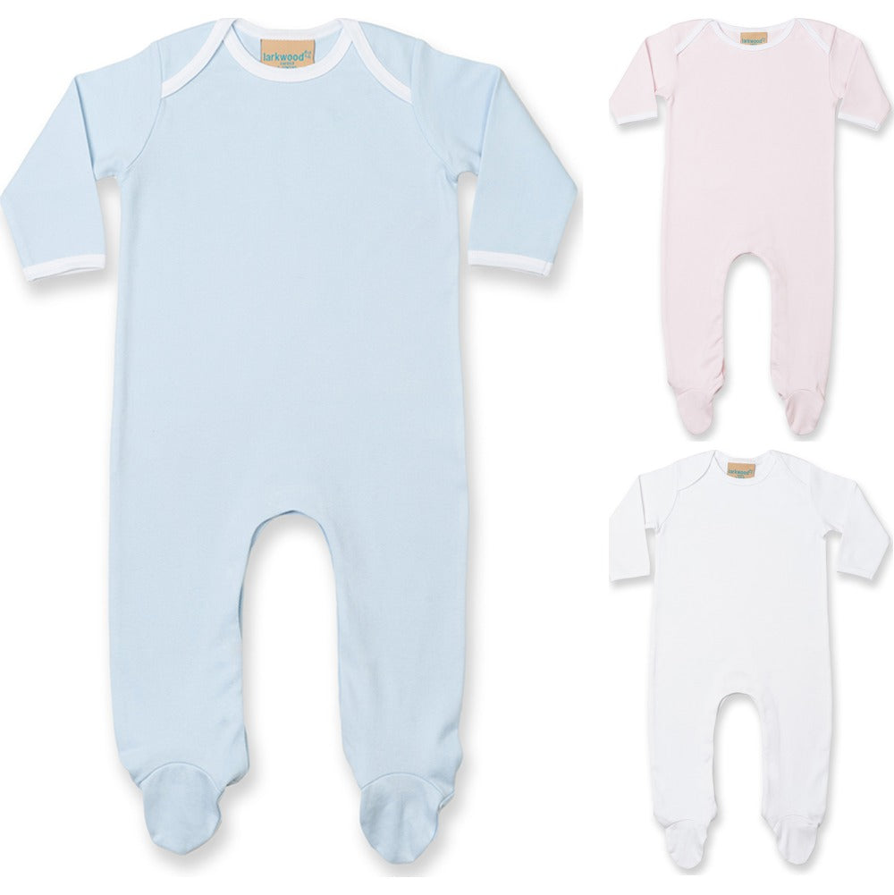 Baby Larkwood Long Sleeve 100% Cotton White All in One Contrast Sleep Suit
