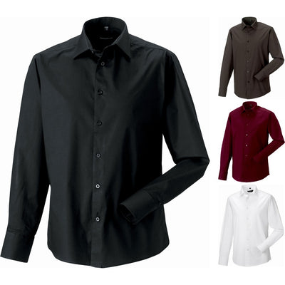 Mens Russell Collection Cotton Rich Long Sleeve Easycare Fitted Shirt