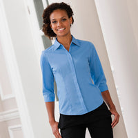 Ladies Women Russell Collection 3/4 Sleeve Easycare Fitted Poplin Shirt