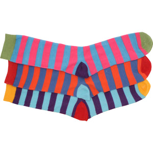 3 x Kid Boy Girl Bright Summer Colour Stripe Striped Ankle Fun Design Socks