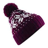 Mens Beechfield Fair Isle Snow Flake Snowstar Design Winter Warm Beanie Hat