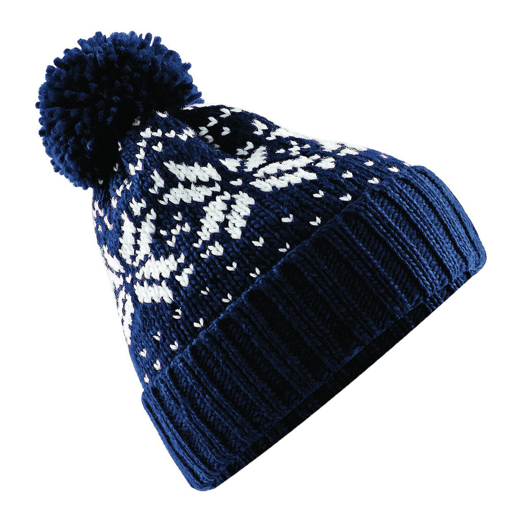 Mens Beechfield Fair Isle Snow Flake Snowstar Design Winter Warm Beanie Hat