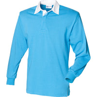 Mens Front Row Long Sleeve Plain 100% Cotton Rugby Collar Shirt Top