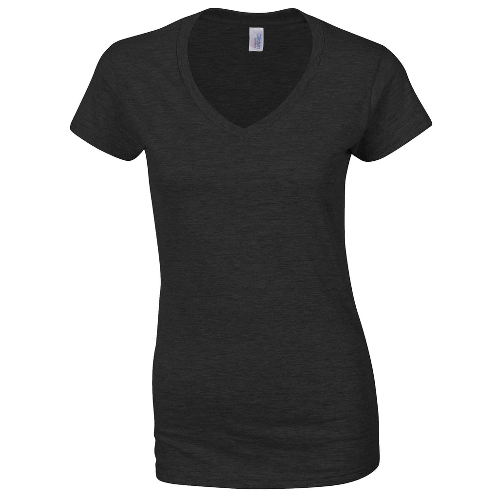 Ladies Women Gildan Softstyle Plain Cotton V Neck Short Sleeve T Shirt Top