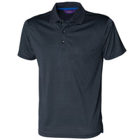 Mens Henbury Cooltouch®  Textured Stripe Knit Golf Polo Neck Collar T Shirt Top