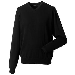 Mens Russelll V Neck Fine Knitted Cotton Blend Smart Sweater Top (XS to 4XL)