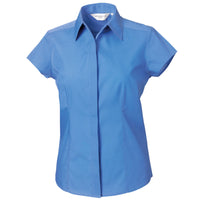 Ladies Women Russell Collection Cap Sleeve Easycare Fitted Poplin Shirt