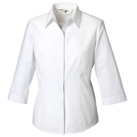 Ladies Women Russell Collection 3/4 Sleeve Easycare Fitted Poplin Shirt