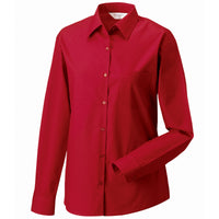 Ladies Women Russell Collection Long Sleeve Pure 100% Cotton Poplin Shirt