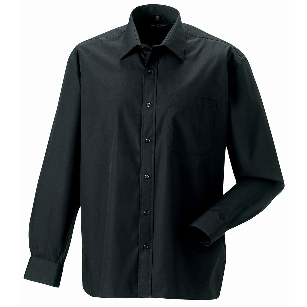 Mens Russell Collection Long Sleeve 100% Cotton Easycare Poplin Smart Shirt
