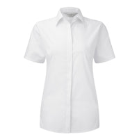 Ladies Women Russell Collection Short Sleeve Ultimate Stretch Cotton Rich Shirt