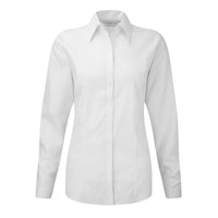 Ladies Women Russell Collection Long Sleeve Herringbone Cotton Rich Shirt