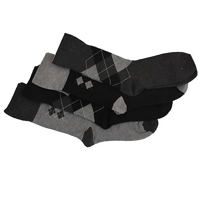 6 x Mens Argyle Diamond Design Non Elastic Loose Top Gentle Grip Diabetic Socks