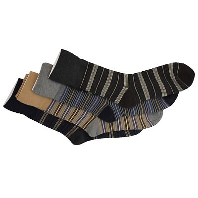 6 x Mens Stripe Design Non Elastic Loose Top Gentle Grip Diabetic Socks