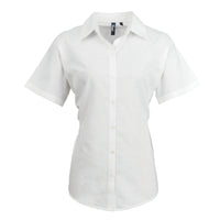 Ladies Women Premier Signature Oxford Cotton Rich Short Sleeve Shirt