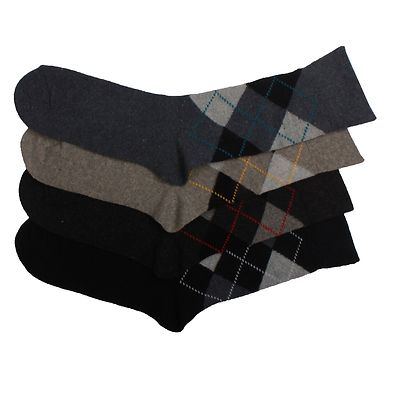 6 x Mens Argyle Diamond Non Elastic Loose Top Winter Thermal Wool Blend Socks