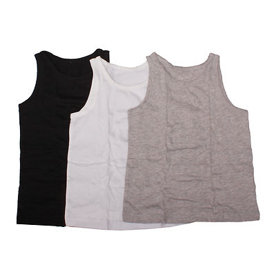 3 x Boy Kid Plain 100% Cotton Sleeveless Tank Top Vest (BRITISH MADE IN BRITAIN)