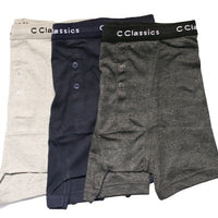 3 x Mens Button Fly Boxer Shorts Underwear with Elastic Waist Band