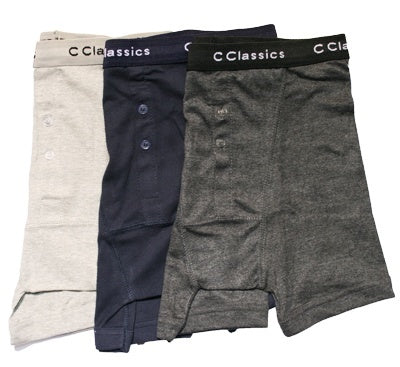 3 x Mens Button Fly Boxer Shorts Underwear with Elastic Waist Band